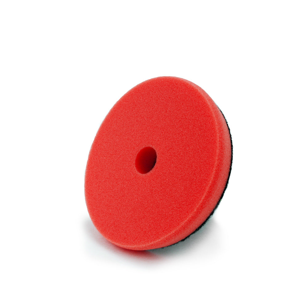 withe box floating product image of (1) 5.5" Ober Red Foam Polish or finish polishing pad with tapered edge profile and .75" center hole. European prepolymer foam